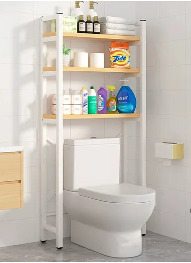 3-Shelves Multifunctional Over Toilet Bathroom Organizer for Space Saving Z-23 (W63 x D28 x H157)cm - White