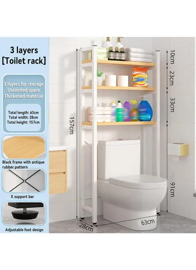 3-Shelves Multifunctional Over Toilet Bathroom Organizer for Space Saving Z-23 (W63 x D28 x H157)cm - White
