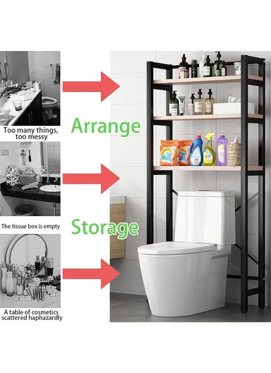 3-Shelves Multifunctional Over Toilet Bathroom Organizer for Space Saving Z-23 (W63 x D28 x H157)cm - White