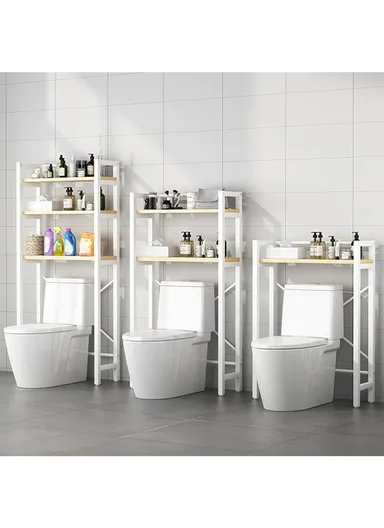 3-Shelves Multifunctional Over Toilet Bathroom Organizer for Space Saving Z-23 (W63 x D28 x H157)cm - White