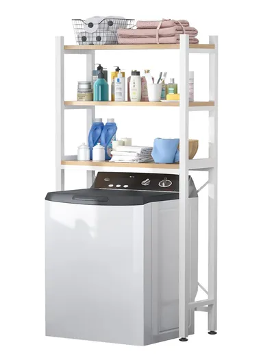 3-Shelves Multifunctional Over Washing Machine Bathroom Organizer for Space Saving Z-02 (W69 x D30 x H180)cm - White