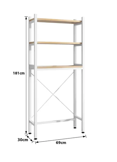 3-Shelves Multifunctional Over Washing Machine Bathroom Organizer for Space Saving Z-02 (W69 x D30 x H180)cm - White