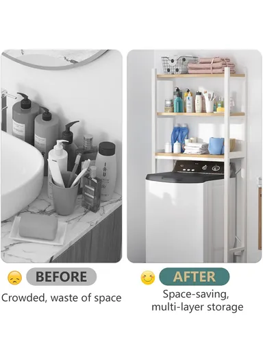 3-Shelves Multifunctional Over Washing Machine Bathroom Organizer for Space Saving Z-02 (W69 x D30 x H180)cm - White