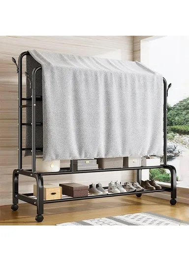 2 Layers &amp; 2 Hangers  Modern Metal Clothes Rack Wheeled, Sturdy, and Rust-Resistant for Ample Storage YP-618