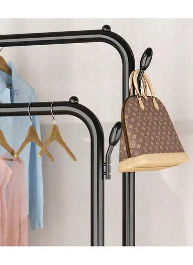 2 Layers &amp; 2 Hangers  Modern Metal Clothes Rack Wheeled, Sturdy, and Rust-Resistant for Ample Storage YP-618