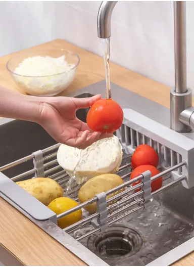 Stainless Steel Telescopic Fret Drying Rack, Organizer Rack for Utensils &amp; Storage Kitchen, Retractable Sink Holder 8819 (L30-44 x W22 x H9)cm