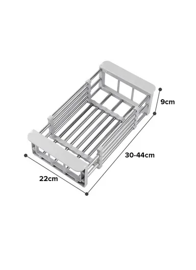 Stainless Steel Telescopic Fret Drying Rack, Organizer Rack for Utensils &amp; Storage Kitchen, Retractable Sink Holder 8819 (L30-44 x W22 x H9)cm