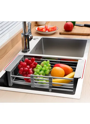 Stainless Steel Telescopic Fret Drying Rack, Organizer Rack for Utensils &amp; Storage Kitchen, Retractable Sink Holder 8819 (L30-44 x W22 x H9)cm