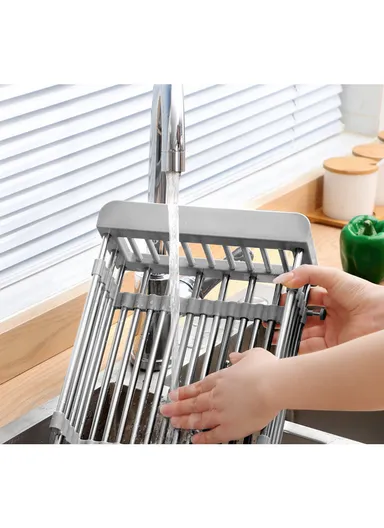 Stainless Steel Telescopic Fret Drying Rack, Organizer Rack for Utensils &amp; Storage Kitchen, Retractable Sink Holder 8819 (L30-44 x W22 x H9)cm