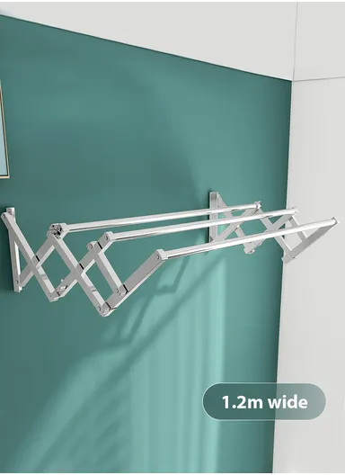 3-Tubes Wall-Mounted Folding Drying Rack, Space-Saving, Durable Stainless Steel with Dual Installation Options (W120 x D75 x H40)cm