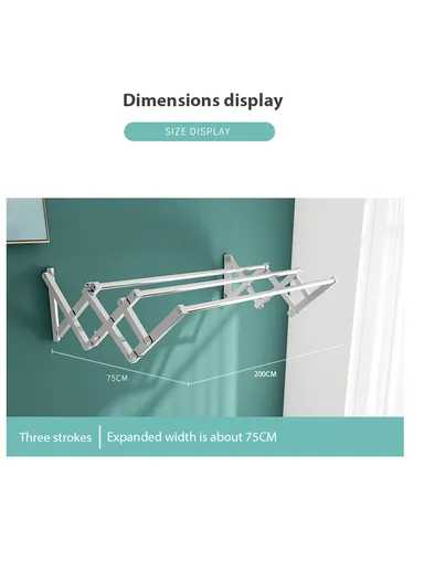 3-Tubes Wall-Mounted Folding Drying Rack, Space-Saving, Durable Stainless Steel with Dual Installation Options (W200 x D75 x H40)cm