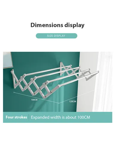 4-Tubes Wall-Mounted Folding Drying Rack, Space-Saving, Durable Stainless Steel with Dual Installation Options (W120 x D100 x H40)cm