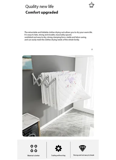 4-Tubes Wall-Mounted Folding Drying Rack, Space-Saving, Durable Stainless Steel with Dual Installation Options (W180 x D100 x H40)cm