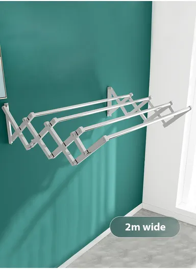 4-Tubes Wall-Mounted Folding Drying Rack, Space-Saving, Durable Stainless Steel with Dual Installation Options (W200 x D100 x H40)cm