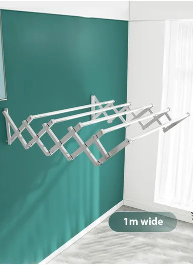 5-Tubes Wall-Mounted Folding Drying Rack, Space-Saving, Durable Stainless Steel with Dual Installation Options (W100 x D125 x H40)cm