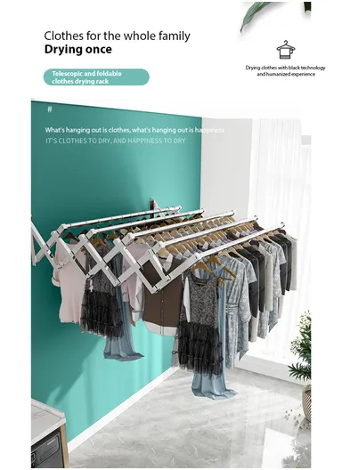 5-Tubes Wall-Mounted Folding Drying Rack, Space-Saving, Durable Stainless Steel with Dual Installation Options (W100 x D125 x H40)cm