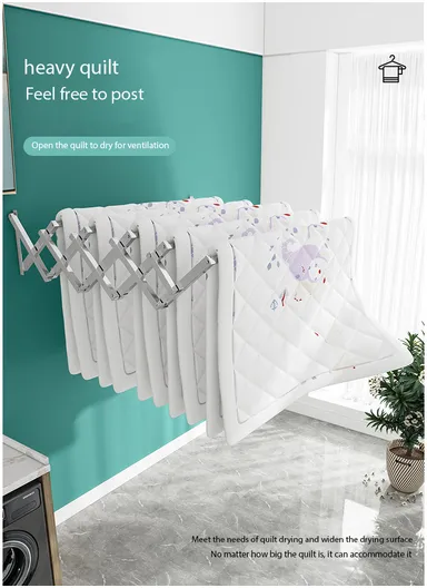 5-Tubes Wall-Mounted Folding Drying Rack, Space-Saving, Durable Stainless Steel with Dual Installation Options (W150 x D125 x H40)cm