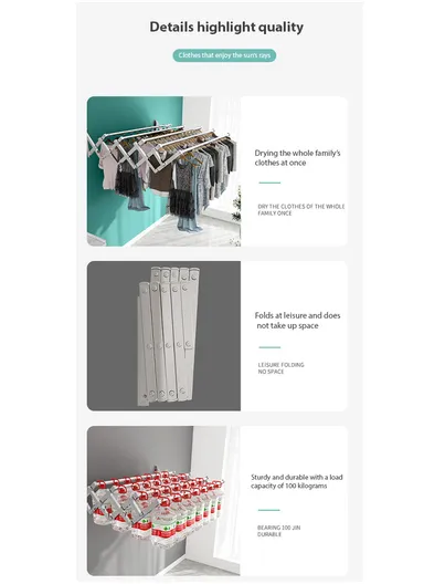 5-Tubes Wall-Mounted Folding Drying Rack, Space-Saving, Durable Stainless Steel with Dual Installation Options (W180 x D125 x H40)cm