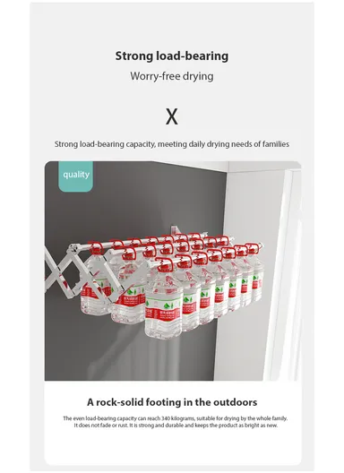 5-Tubes Wall-Mounted Folding Drying Rack, Space-Saving, Durable Stainless Steel with Dual Installation Options (W200 x D125 x H40)cm