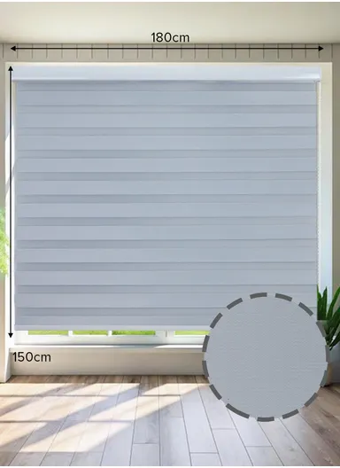 180x150cm High Shading Waterproof Polyester Fabric Roller Zebra Curtain For Kitchen, Living Room, Bathroom, Office &amp; Other Occasions - Silver