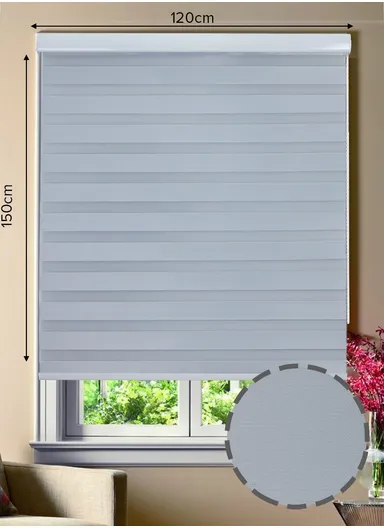 120x150cm High Shading Waterproof Polyester Fabric Roller Zebra Curtain For Kitchen, Living Room, Bathroom, Office &amp; Other Occasions - Silver