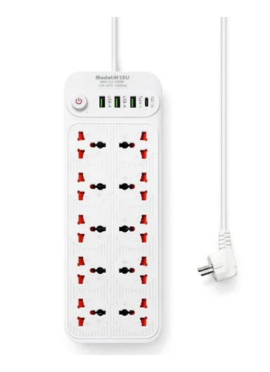 Power Board 14 Ways With Switch 2000W White