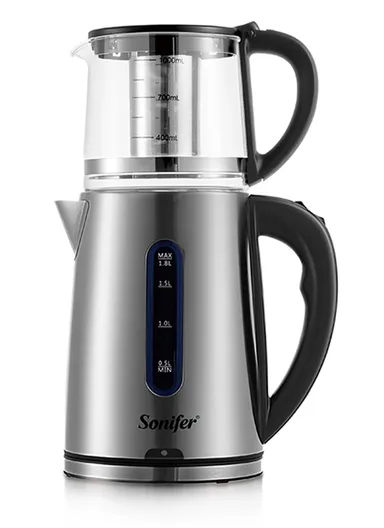1500W 1.8L+1L Stainless Steel Electric Kettle &amp; Teapot with Infuser, Automatic Shut-Off &amp; 360-degree Swivel Base SF-2118 (W18 x D17 x H35)cm 