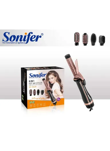 1000-1200W 6 In-1 Professional Hot Air Styler, Multi-Use Hair Styling Brush Comb with 5 Interchangeable Accessories SF-9628