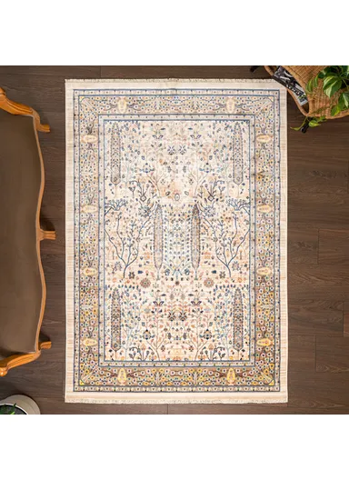 Rome Autumn 200 x 300 cm Zymta Winter Carpet - Light Brown / Navy Blue / Salmon / Yellow