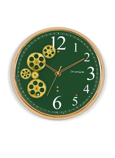 38cm Decorative Silent Round Mechanical Style Design Wall Clock Battery Operated For Home, Office - Green