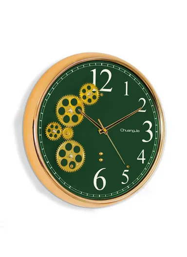 38cm Decorative Silent Round Mechanical Style Design Wall Clock Battery Operated For Home, Office - Green