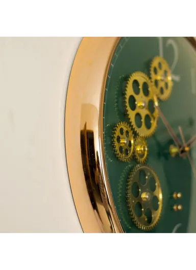 38cm Decorative Silent Round Mechanical Style Design Wall Clock Battery Operated For Home, Office - Green