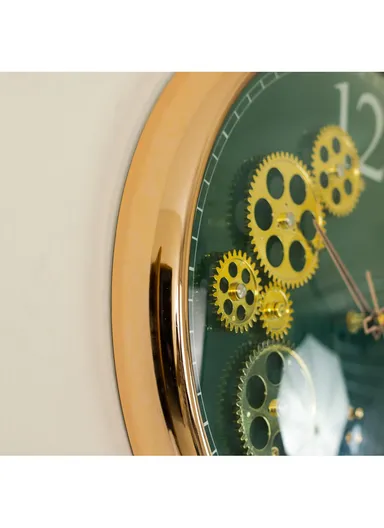 38cm Decorative Silent Round Mechanical Style Design Wall Clock Battery Operated For Home, Office - Green