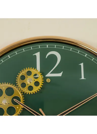 38cm Decorative Silent Round Mechanical Style Design Wall Clock Battery Operated For Home, Office - Green