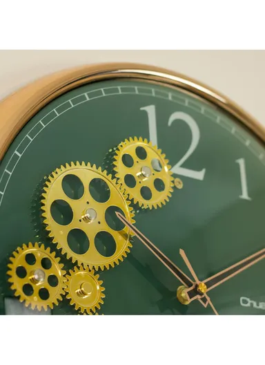 38cm Decorative Silent Round Mechanical Style Design Wall Clock Battery Operated For Home, Office - Green