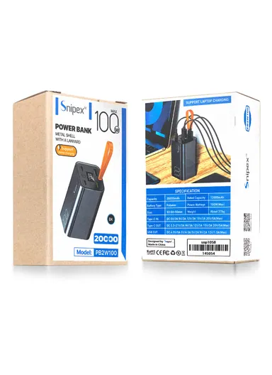 20000mAh 100W Slim Portable Super Fast Charging Power Bank Support Laptop Charging With 2 USB, 2 Type-C Ports, Digital Display &amp; lanyard PB3W100