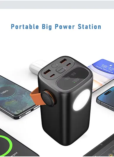 40000mAh 65W Portable Fast Charging Power Bank 2 Type-C &amp; 2 USB Ports Support Laptop Charging with 5 Modes of Lighting, Digital Display &amp; Leather Hanging Rope PB4W65