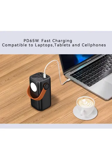 40000mAh 65W Portable Fast Charging Power Bank 2 Type-C &amp; 2 USB Ports Support Laptop Charging with 5 Modes of Lighting, Digital Display &amp; Leather Hanging Rope PB4W65