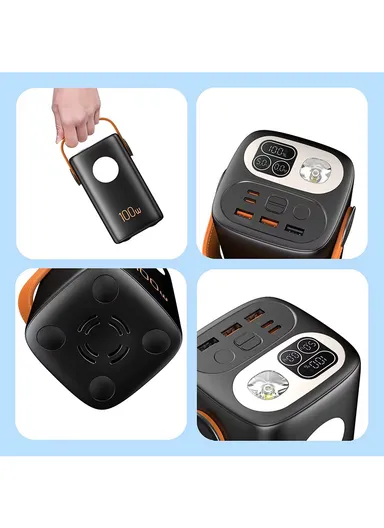 60000mAh 100W Portable Fast Charging Power Bank 2 Type-C &amp; 3 USB Ports Support Laptop Charging with 5 Modes of Lighting, Digital Display &amp; Leather Hanging Rope PB6W100