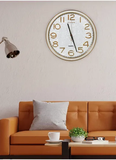 37cm Decorative Silent Round Wall Clock Non-Ticking Battery Operated For Home, Office - Off-White