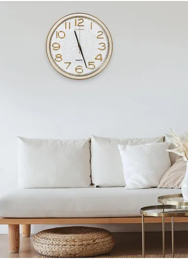 37cm Decorative Silent Round Wall Clock Non-Ticking Battery Operated For Home, Office - Off-White