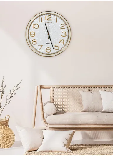 37cm Decorative Silent Round Wall Clock Non-Ticking Battery Operated For Home, Office - Off-White