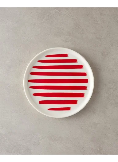 Jolly Lines Bone Porcelain Serving Plate 27 cm Red