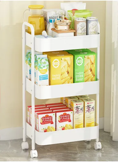 3-Layer Multi-Functional Rectangular Rolling Storage Cart Basket with 360° Rotatable Wheels Fruit &amp; Vegetable Storage Shelf (W45 x D30 x H76)cm