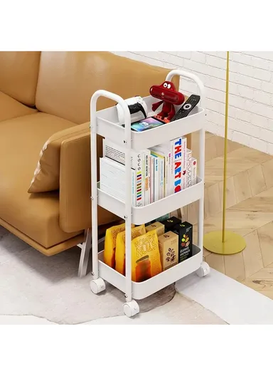 3-Layer Multi-Functional Rectangular Rolling Storage Cart Basket with 360° Rotatable Wheels Fruit &amp; Vegetable Storage Shelf (W45 x D30 x H76)cm