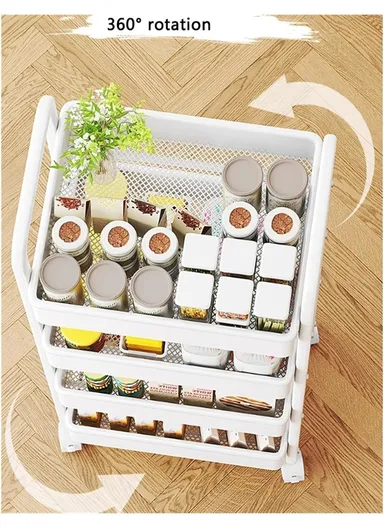 3-Layer Multi-Functional Rectangular Rolling Storage Cart Basket with 360° Rotatable Wheels Fruit &amp; Vegetable Storage Shelf (W45 x D30 x H76)cm