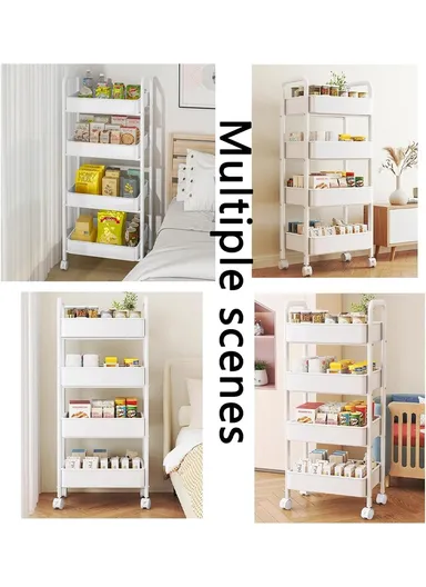 3-Layer Multi-Functional Rectangular Rolling Storage Cart Basket with 360° Rotatable Wheels Fruit &amp; Vegetable Storage Shelf (W45 x D30 x H76)cm