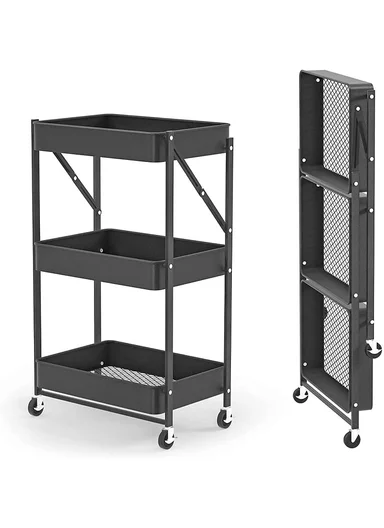 Wheeled Heavy-Duty Carbon Steel Trolley 75KG Capacity, Foldable &amp; Easy to Move - Black