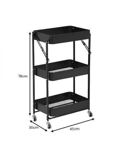 Wheeled Heavy-Duty Carbon Steel Trolley 75KG Capacity, Foldable &amp; Easy to Move - Black
