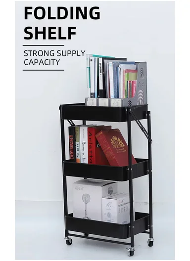 Wheeled Heavy-Duty Carbon Steel Trolley 75KG Capacity, Foldable &amp; Easy to Move - Black